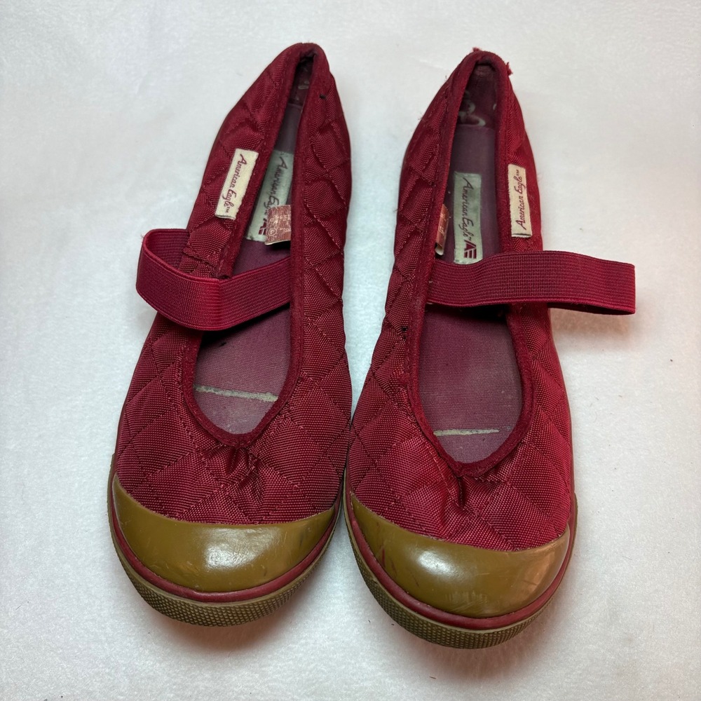 American Eagle Red Quilted Mary Jane Flats Y2K Burgundy Sneakers 56748 Size 6.5